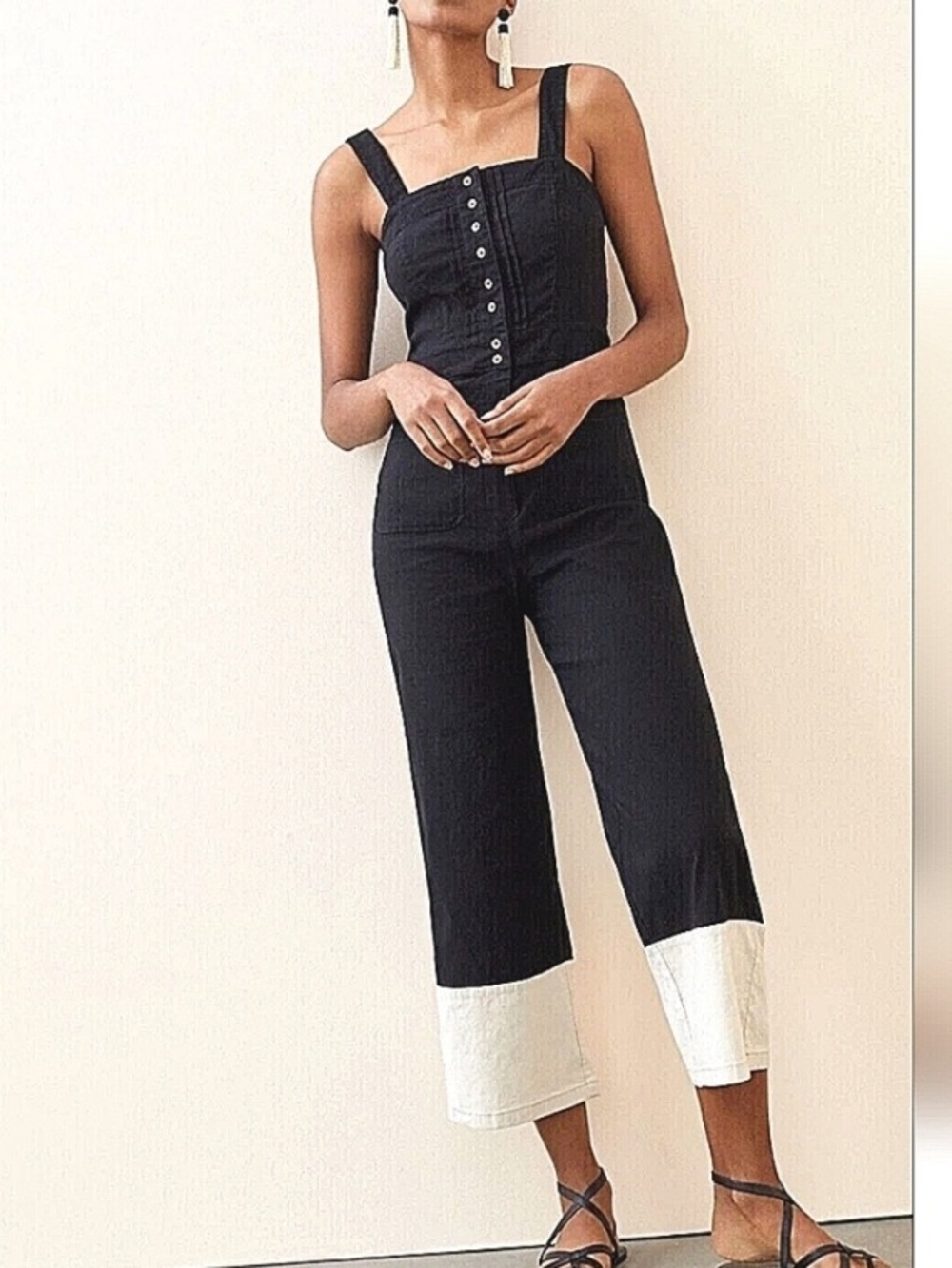 Anthropologie Maeve Colette Cropped Wide Leg Color Block Overalls Jumpsuit 6